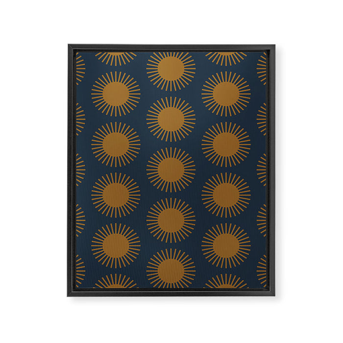 Boho Summer Sun Pattern VII Navy Blue Burnt Orange Framed Canvas Print Gallery Image 1