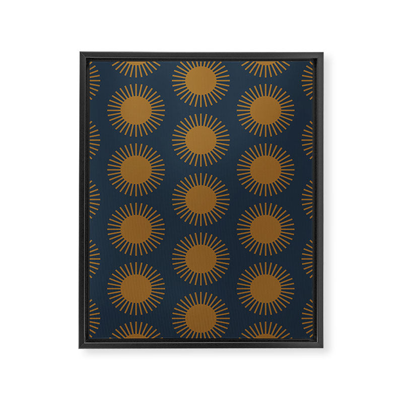 Boho Summer Sun Pattern VII Navy Blue Burnt Orange Framed Canvas Print Gallery Image 8