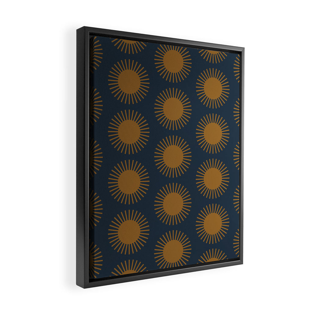 Boho Summer Sun Pattern VII Navy Blue Burnt Orange Framed Canvas Print Gallery Image 2