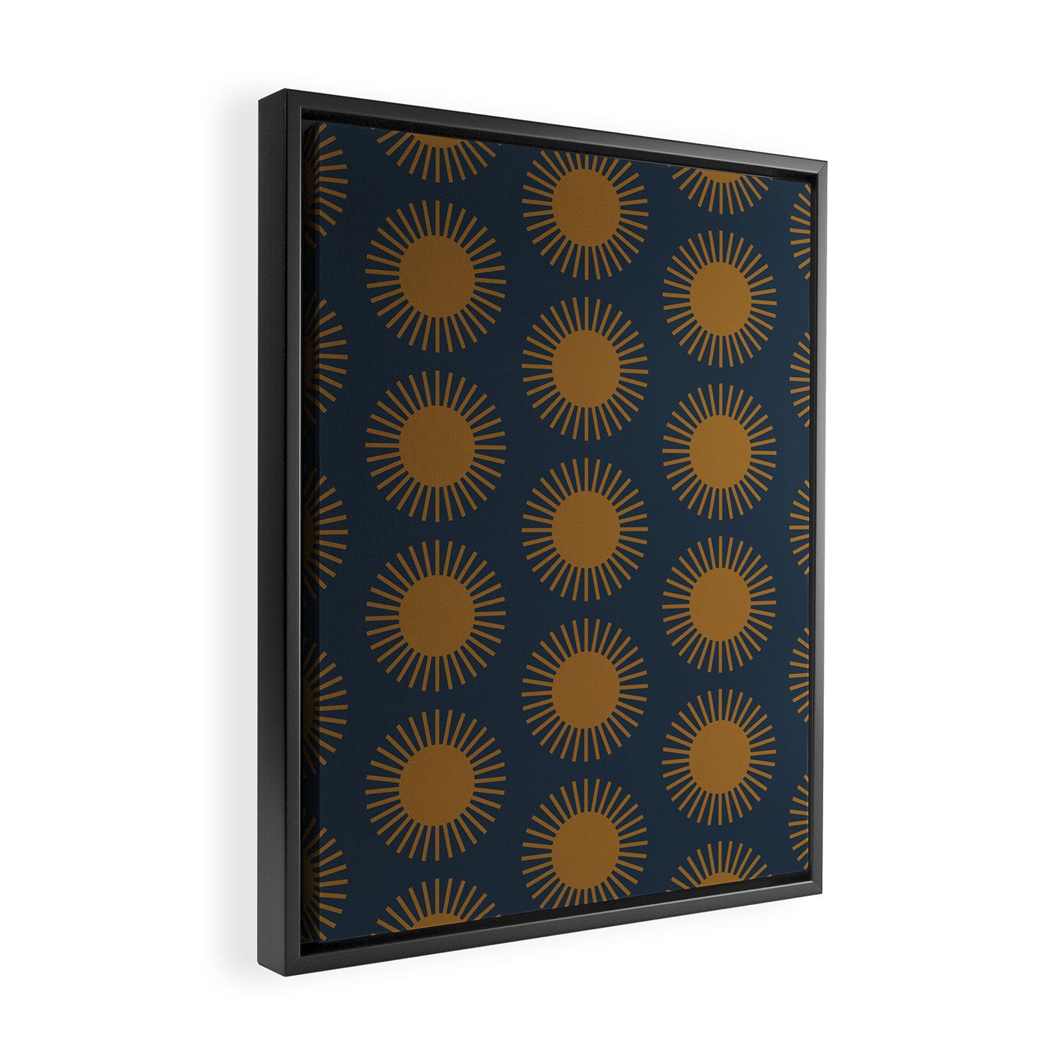 Boho Summer Sun Pattern VII Navy Blue Burnt Orange Framed Canvas Print Gallery Image 2