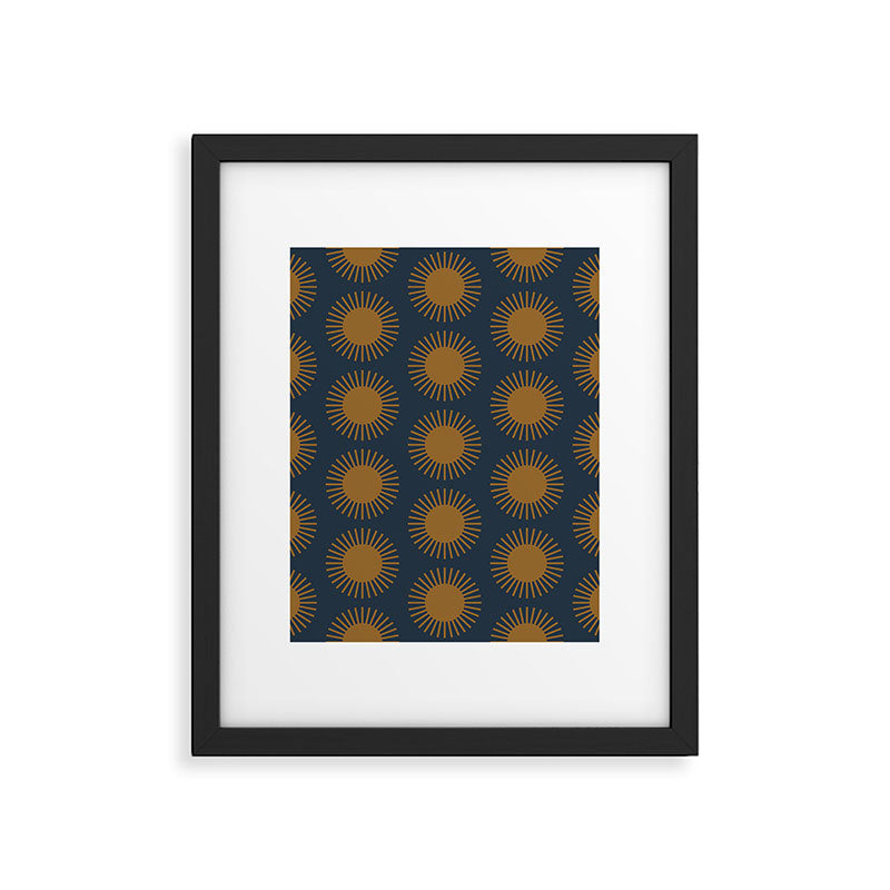 Boho Summer Sun Pattern VII Navy Blue Burnt Orange Framed Art Print Gallery Image 6