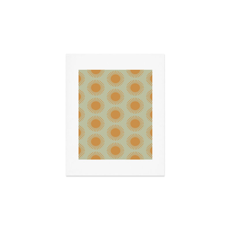 Boho Summer Sun Pattern VIII Sage and Orange Art Print Gallery Image 1