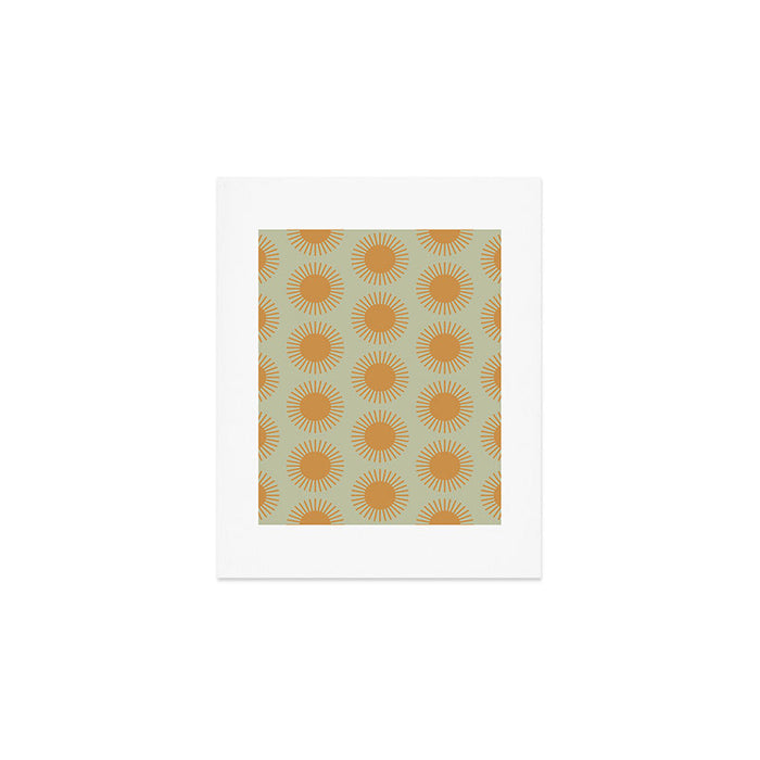 Boho Summer Sun Pattern VIII Sage and Orange Art Print Gallery Image 1