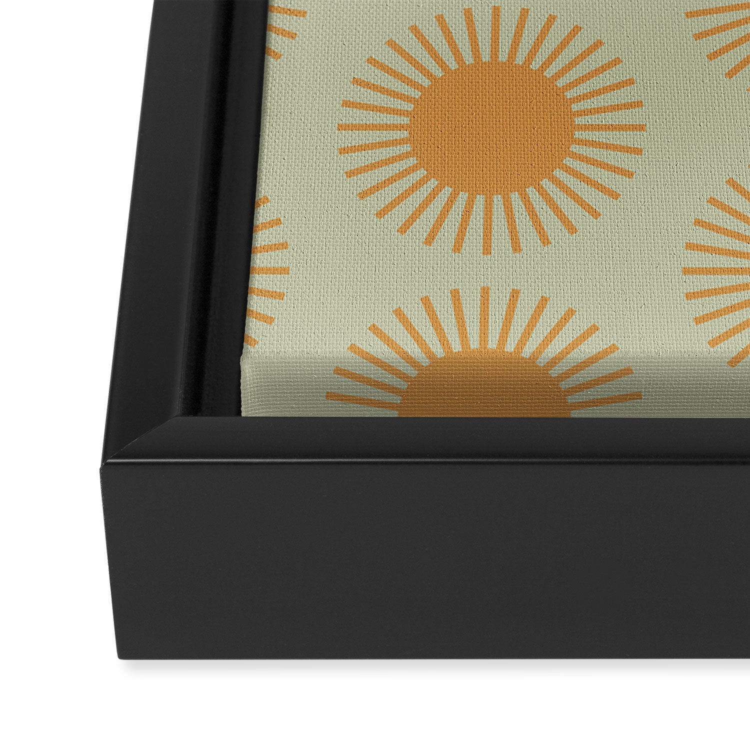 Boho Summer Sun Pattern VIII Sage and Orange Framed Canvas Print Gallery Image 3