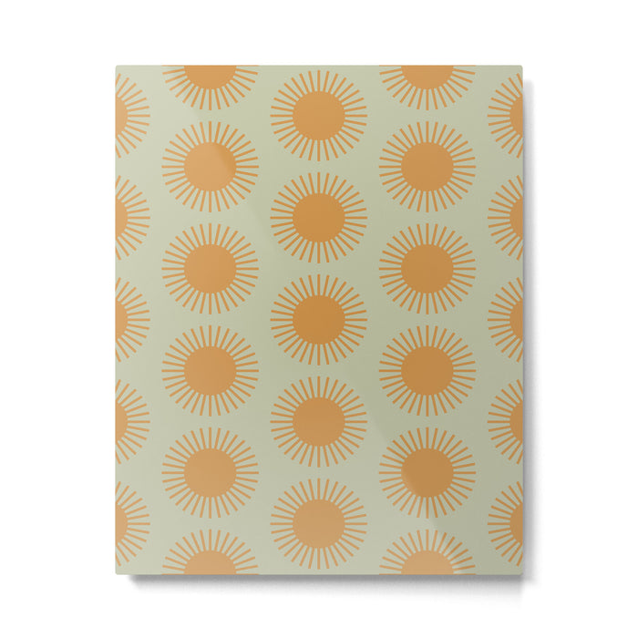 Boho Summer Sun Pattern VIII Sage and Orange Metal Print Gallery Image 1