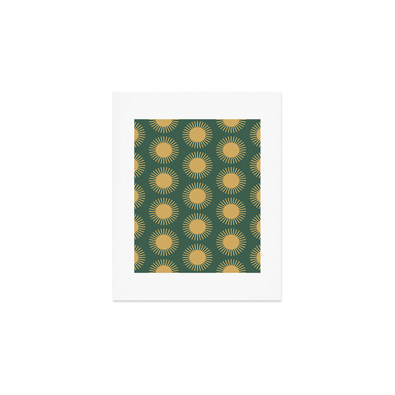 Boho Summer Sun Pattern X Kelly Green and Yellow Art Print Gallery Image 1