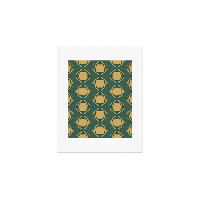 Boho Summer Sun Pattern X Kelly Green and Yellow Art Print Gallery Image 1