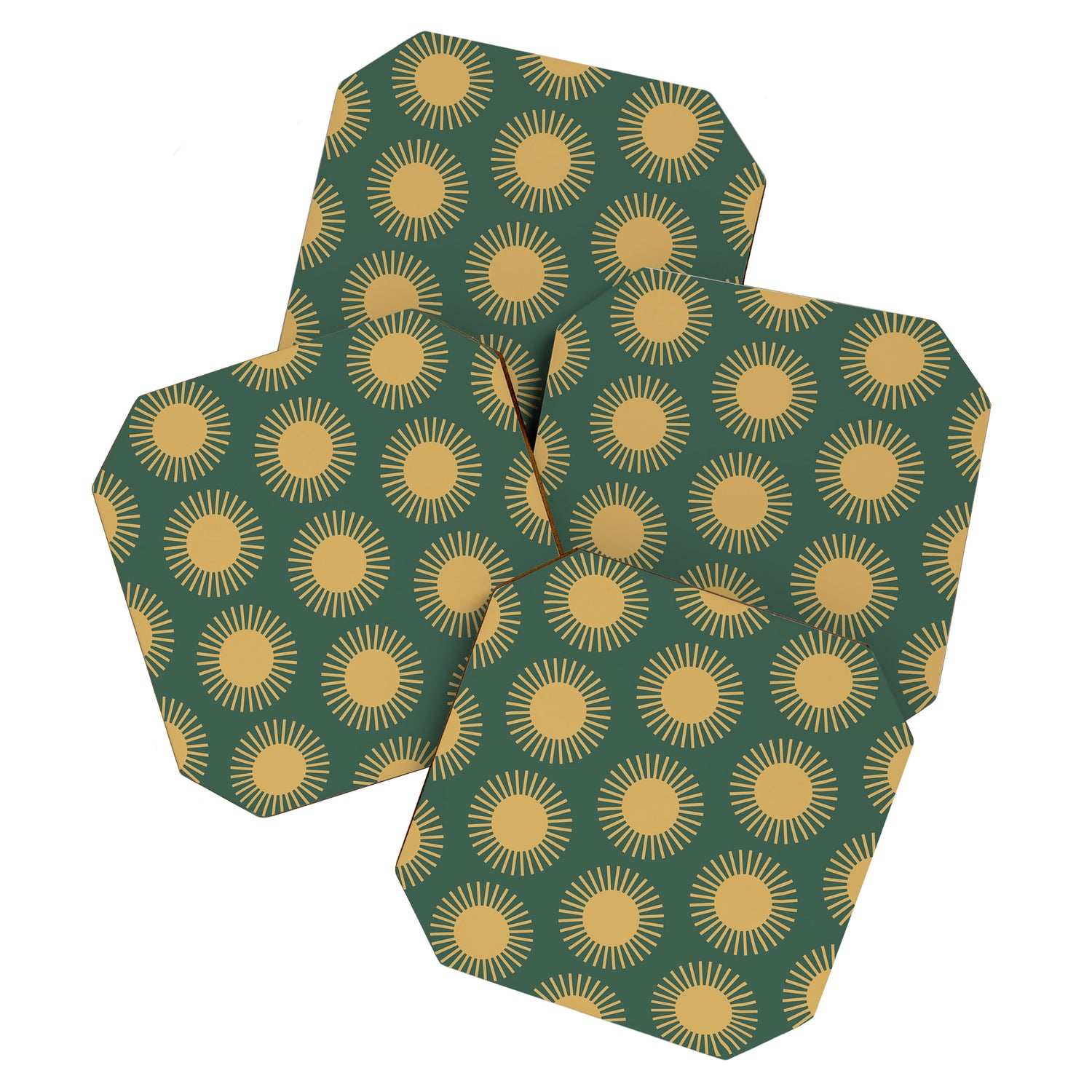 Boho Summer Sun Pattern X Kelly Green and Yellow Coaster Gallery Image 1
