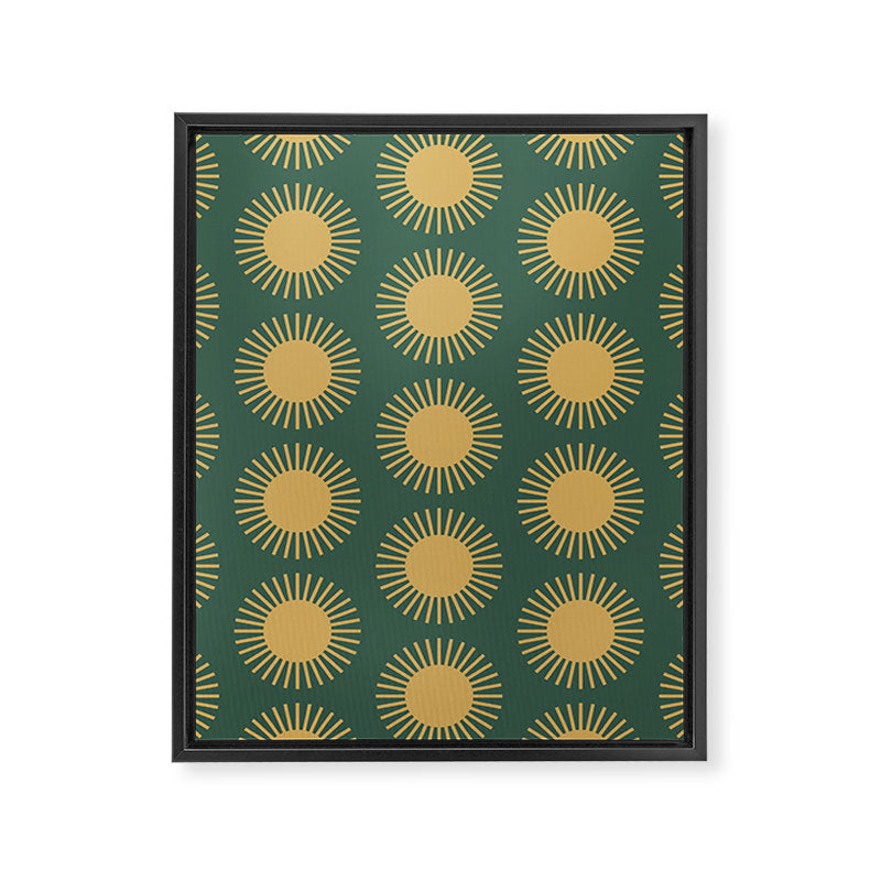 Boho Summer Sun Pattern X Kelly Green and Yellow Framed Canvas Print Gallery Image 8