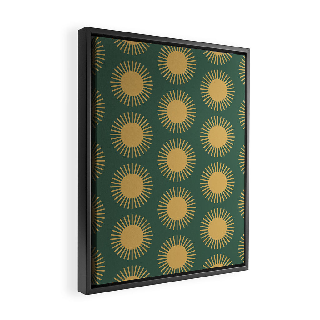 Boho Summer Sun Pattern X Kelly Green and Yellow Framed Canvas Print Gallery Image 2