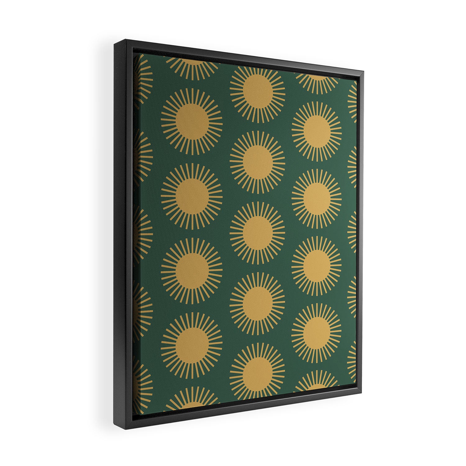 Boho Summer Sun Pattern X Kelly Green and Yellow Framed Canvas Print Gallery Image 2