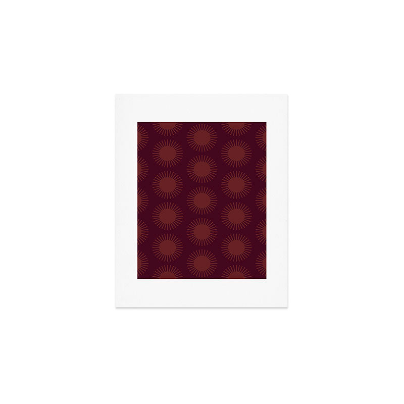Boho Summer Sun Pattern XIII Dark Maroon Red Art Print Gallery Image 1