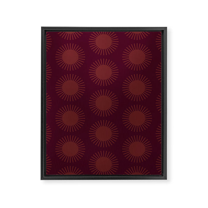 Boho Summer Sun Pattern XIII Dark Maroon Red Framed Canvas Print Gallery Image 1