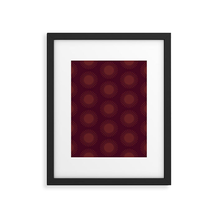 Boho Summer Sun Pattern XIII Dark Maroon Red Framed Art Print Gallery Image 1