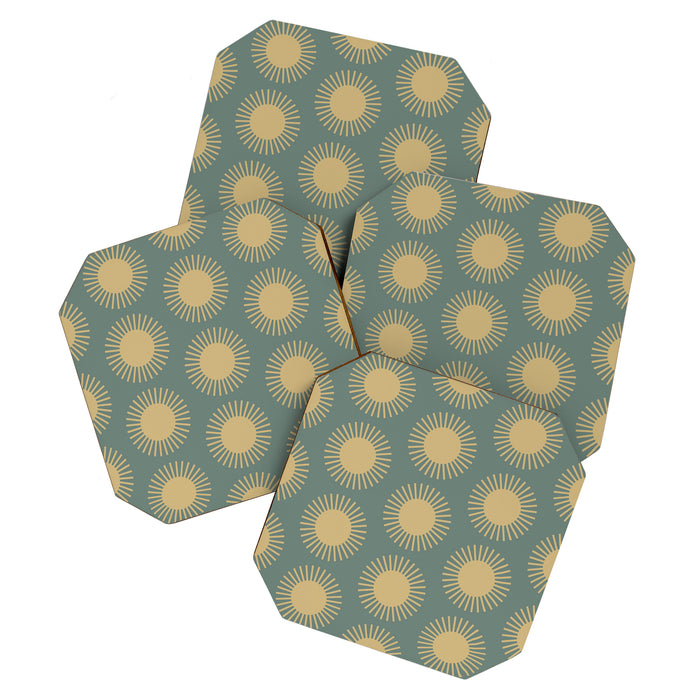 Boho Summer Sun Pattern XVI Neutral Earthy Sage Yellow Coaster Gallery Image 1