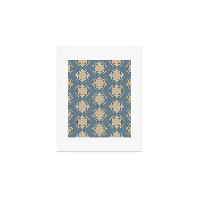 Boho Summer Sun Pattern XVII Blue and Beige Art Print Gallery Image 1
