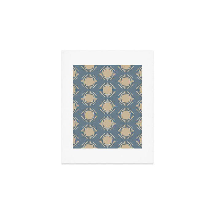 Boho Summer Sun Pattern XVII Blue and Beige Art Print Gallery Image 1