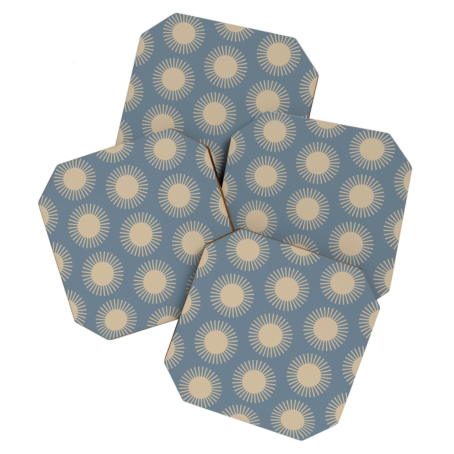 Boho Summer Sun Pattern XVII Blue and Beige Coaster Gallery Image 1