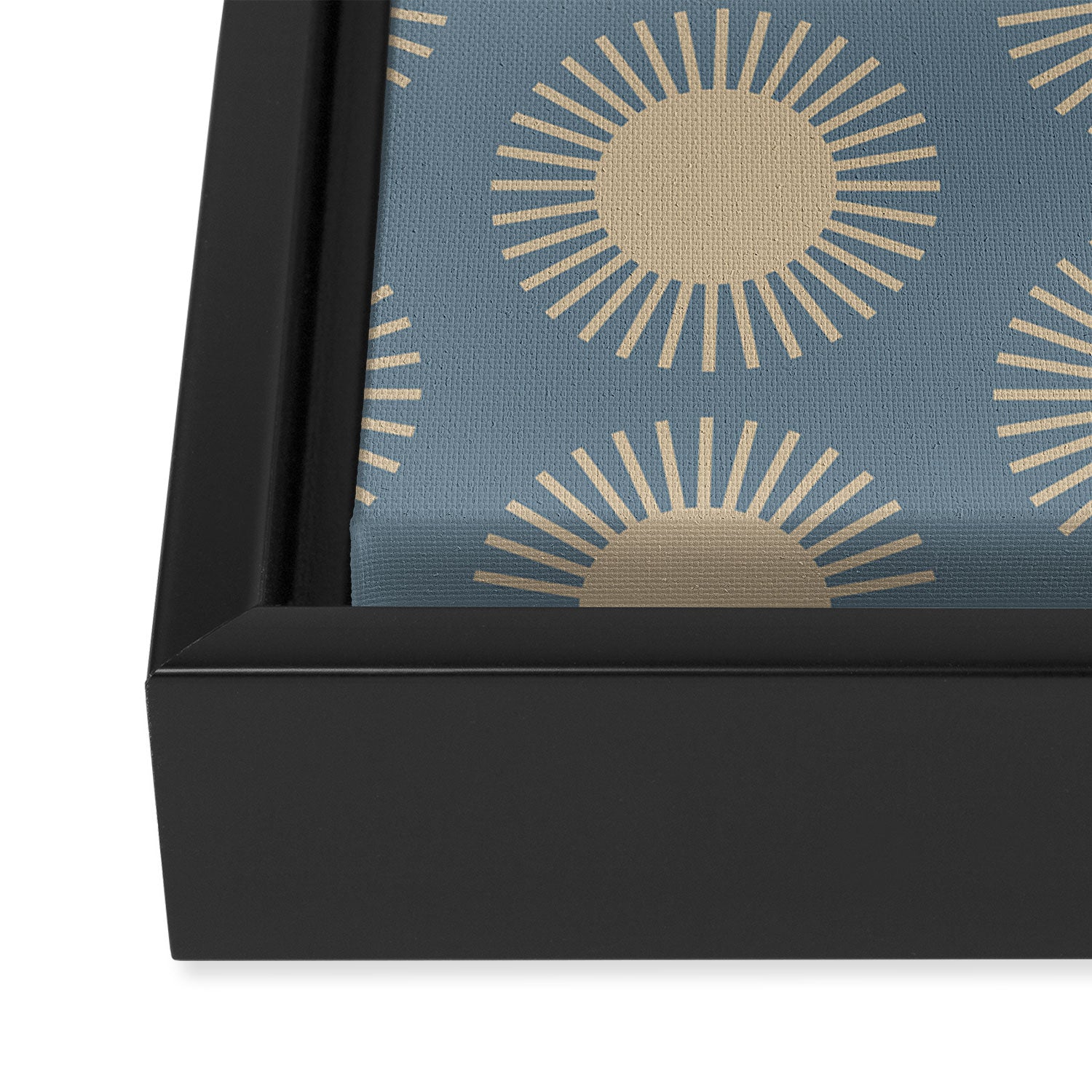 Boho Summer Sun Pattern XVII Blue and Beige Framed Canvas Print Gallery Image 3