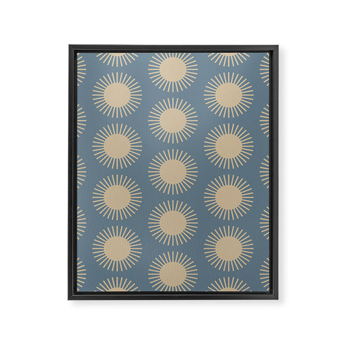 Boho Summer Sun Pattern XVII Blue and Beige Framed Canvas Print Gallery Image 1