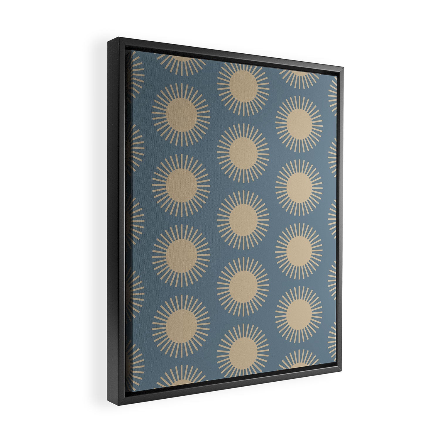 Boho Summer Sun Pattern XVII Blue and Beige Framed Canvas Print Gallery Image 2