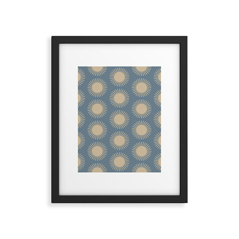 Boho Summer Sun Pattern XVII Blue and Beige Framed Art Print Gallery Image 6