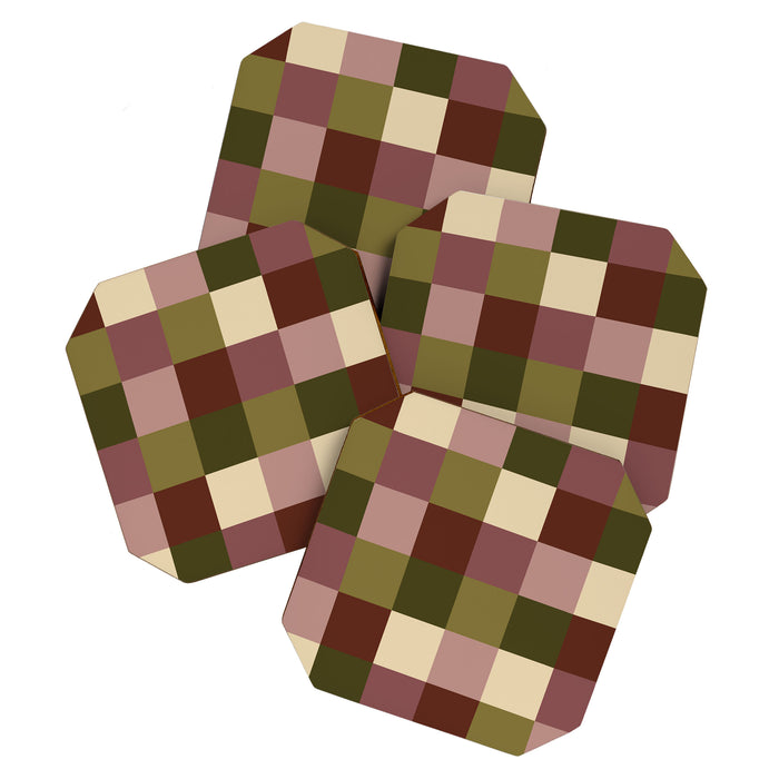 Bold Earthy Checks Pattern - Large V Coaster Gallery Image 1