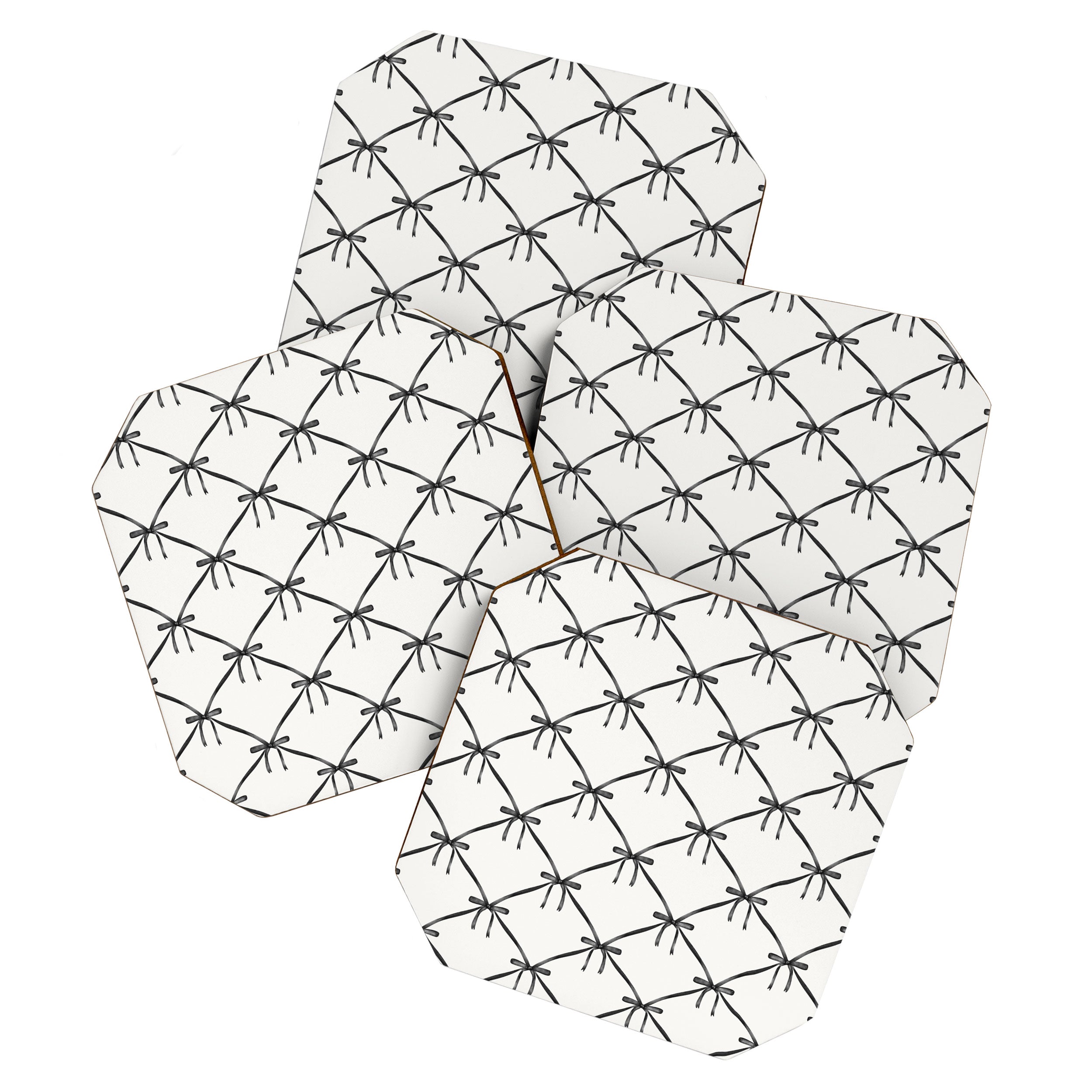Bows & Ribbons Pattern IV Black and White Coaster Gallery Image 1