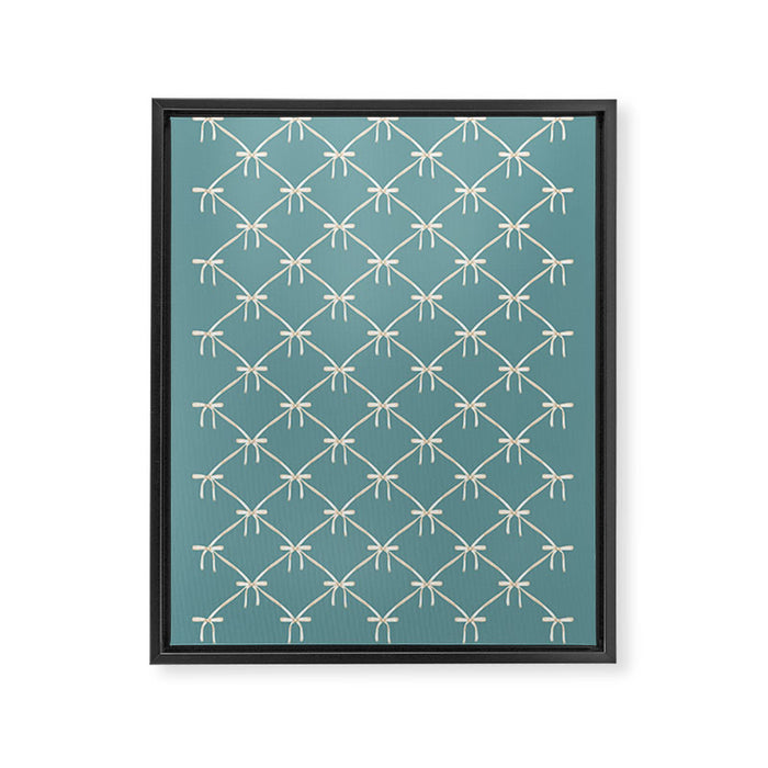 Bows & Ribbons Pattern LIV Teal Green Framed Canvas Print Gallery Image 1