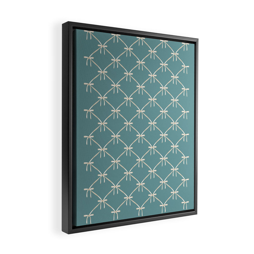 Bows & Ribbons Pattern LIV Teal Green Framed Canvas Print Gallery Image 2