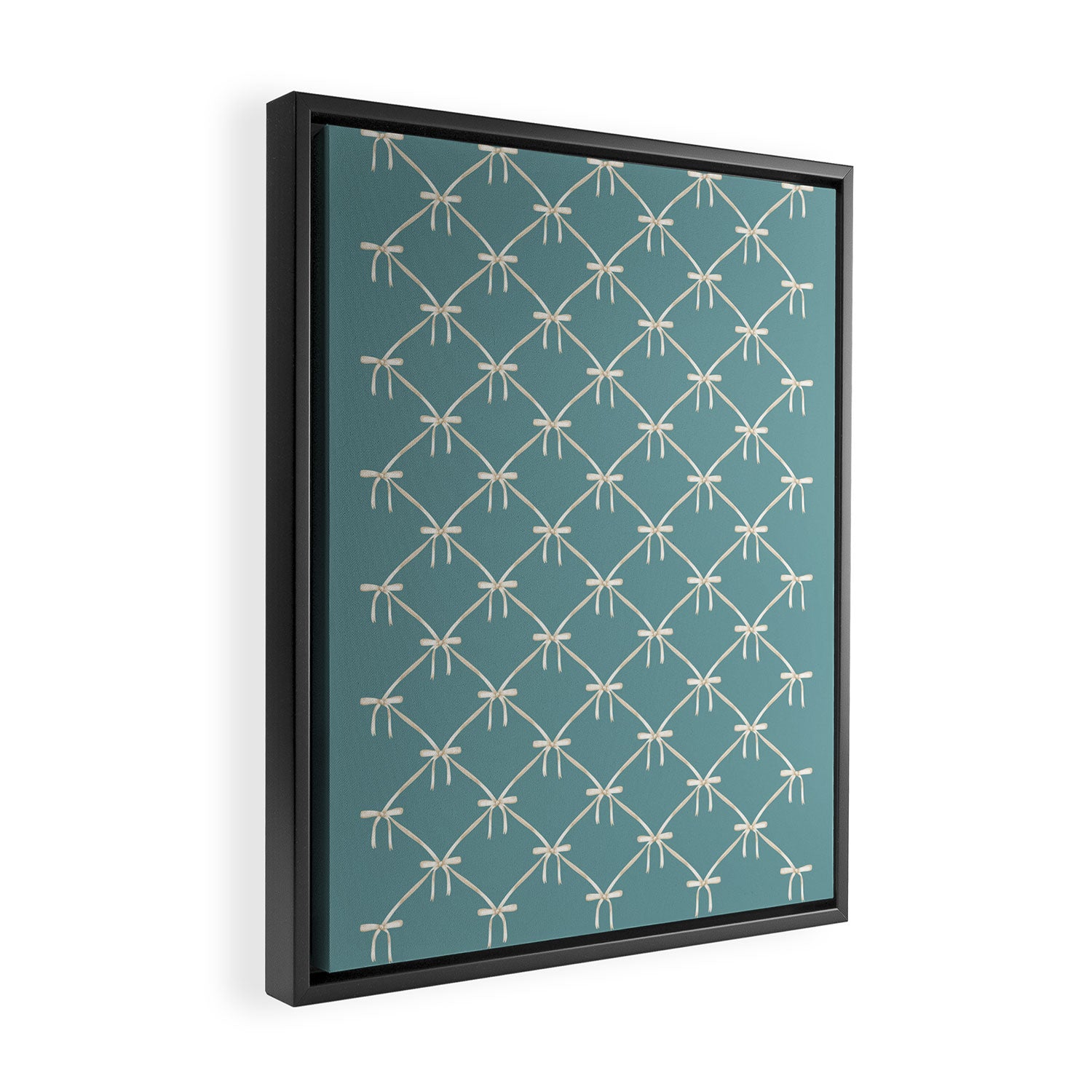 Bows & Ribbons Pattern LIV Teal Green Framed Canvas Print Gallery Image 2