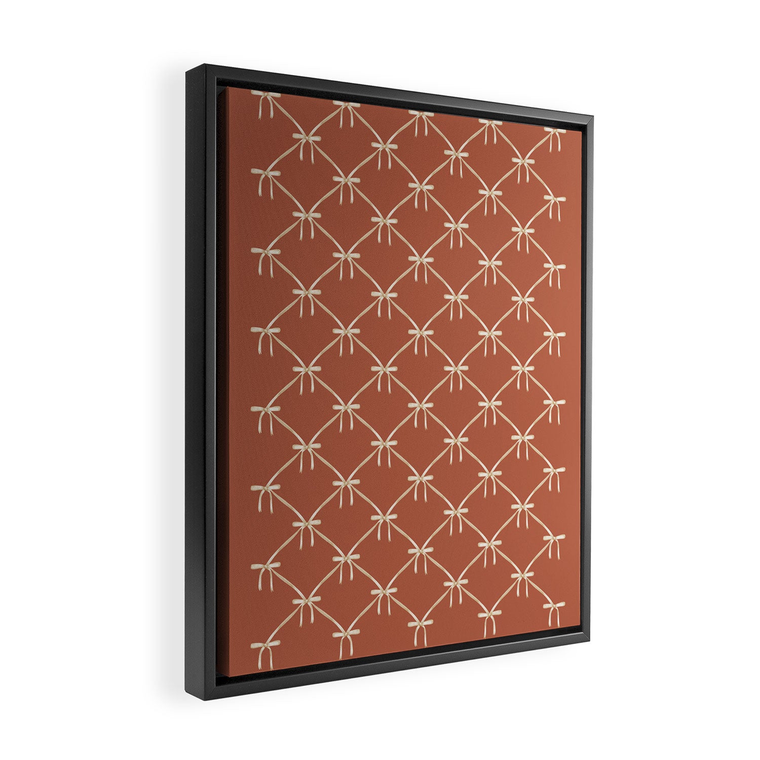 Bows & Ribbons Pattern LVIII Terracotta Orange Framed Canvas Print Gallery Image 2