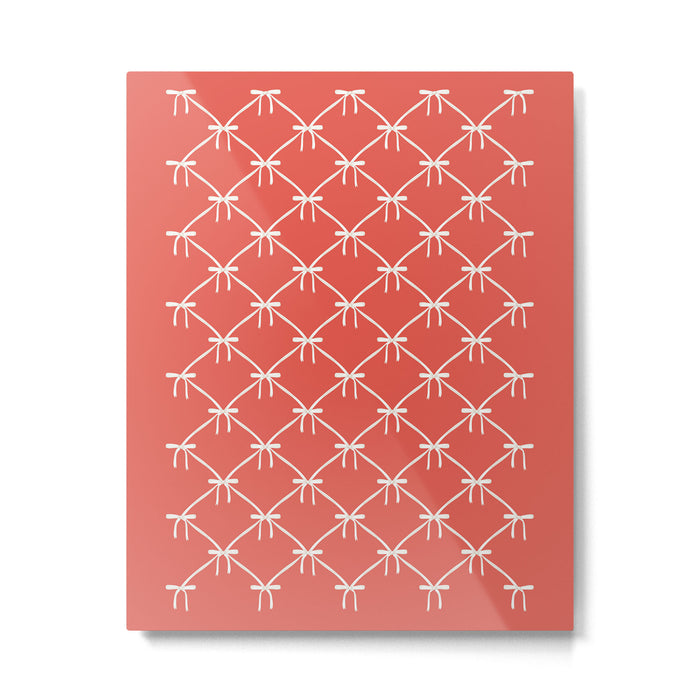 Bows & Ribbons Pattern XIII Bright Red Metal Print Gallery Image 1
