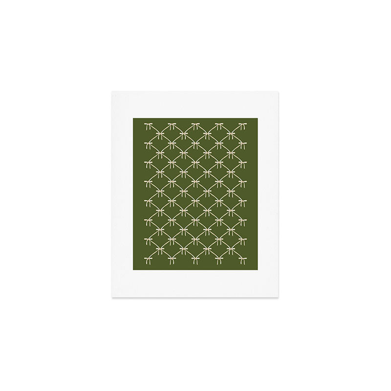 Bows & Ribbons Pattern XXII Dark Olive Green Art Print Gallery Image 1
