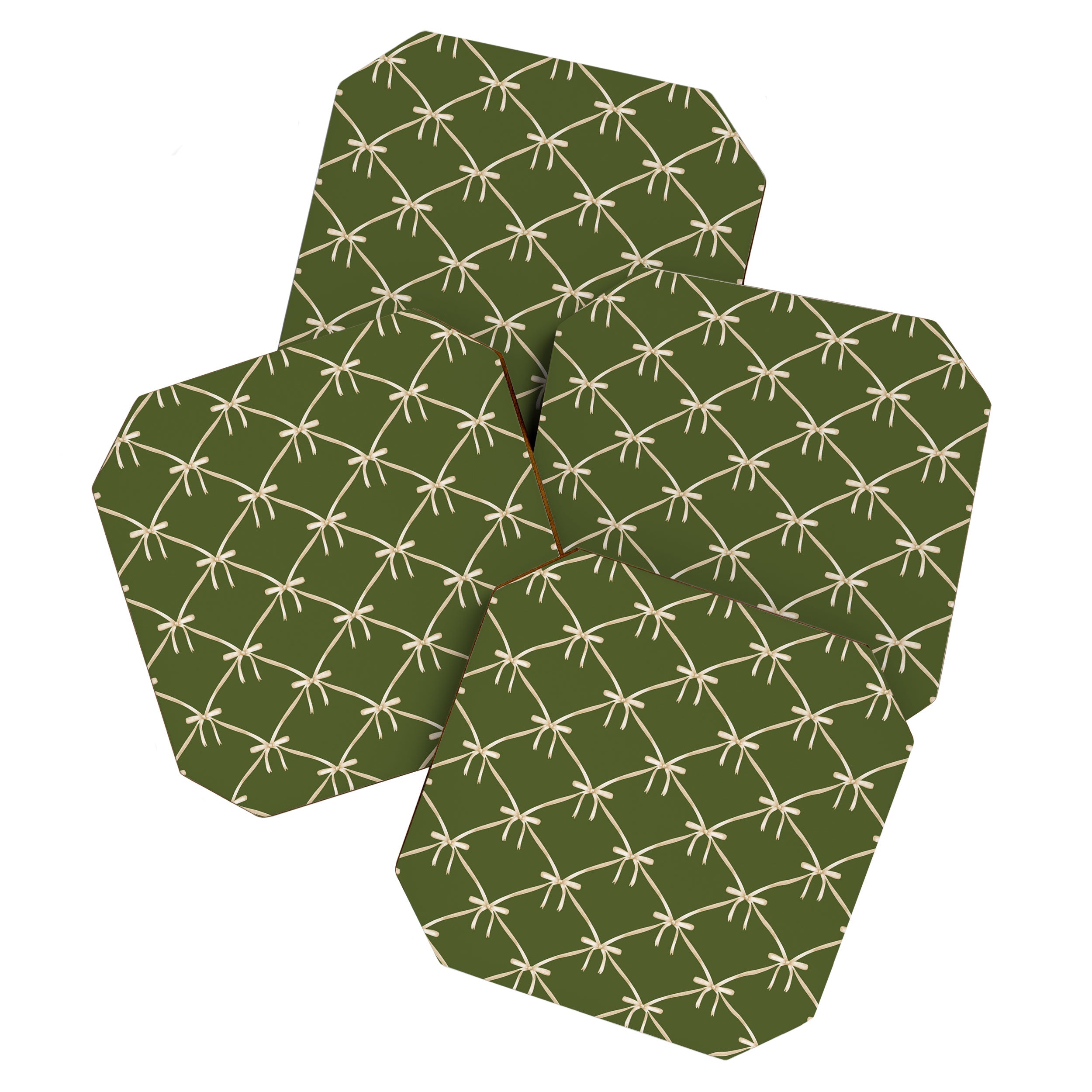 Bows & Ribbons Pattern XXII Dark Olive Green Coaster Gallery Image 1