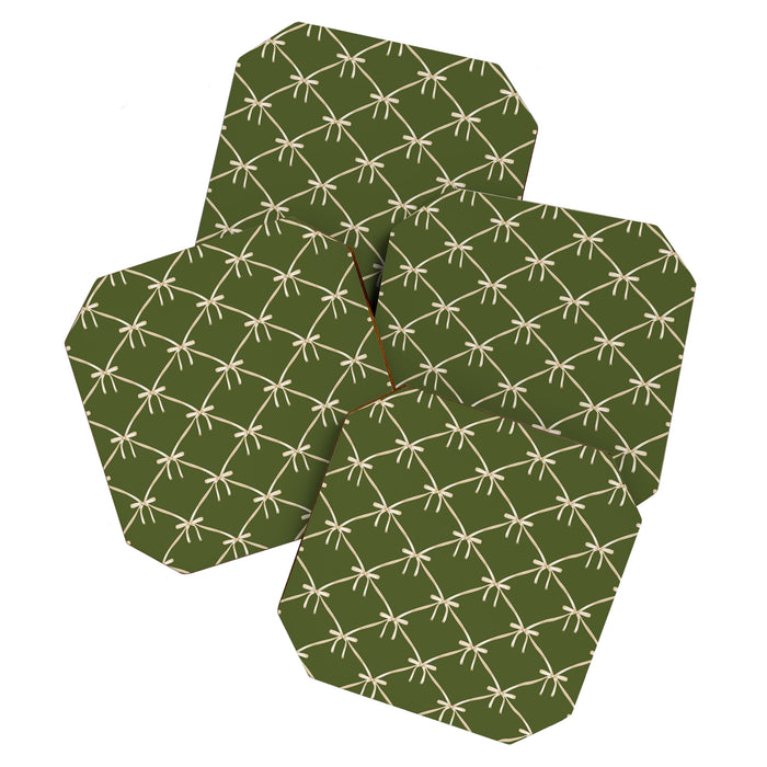 Bows & Ribbons Pattern XXII Dark Olive Green Coaster Gallery Image 1