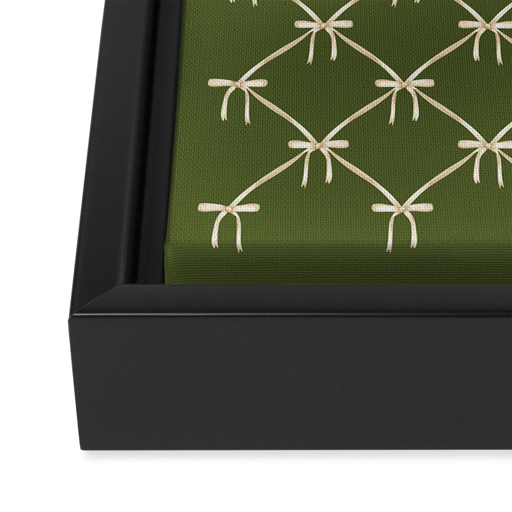 Bows & Ribbons Pattern XXII Dark Olive Green Framed Canvas Print Gallery Image 3