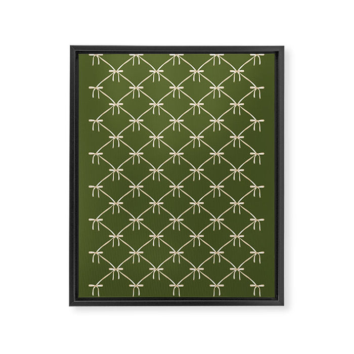 Bows & Ribbons Pattern XXII Dark Olive Green Framed Canvas Print Gallery Image 1