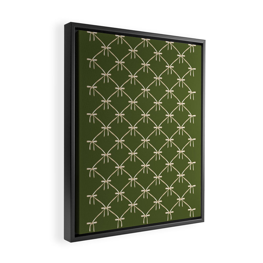 Bows & Ribbons Pattern XXII Dark Olive Green Framed Canvas Print Gallery Image 2