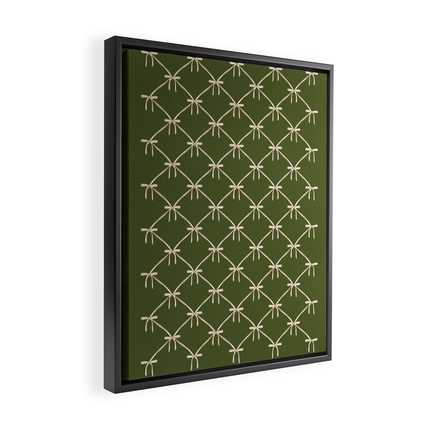 Bows & Ribbons Pattern XXII Dark Olive Green Framed Canvas Print Gallery Image 2