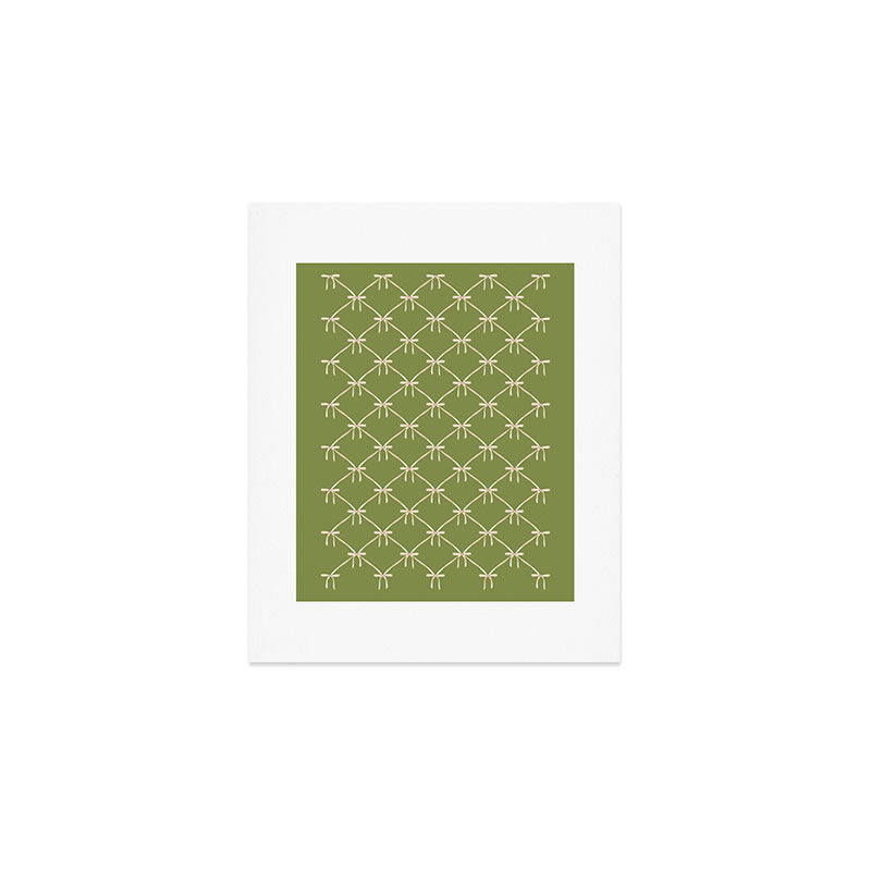 Bows & Ribbons Pattern XXIII Olive Green Art Print Gallery Image 1