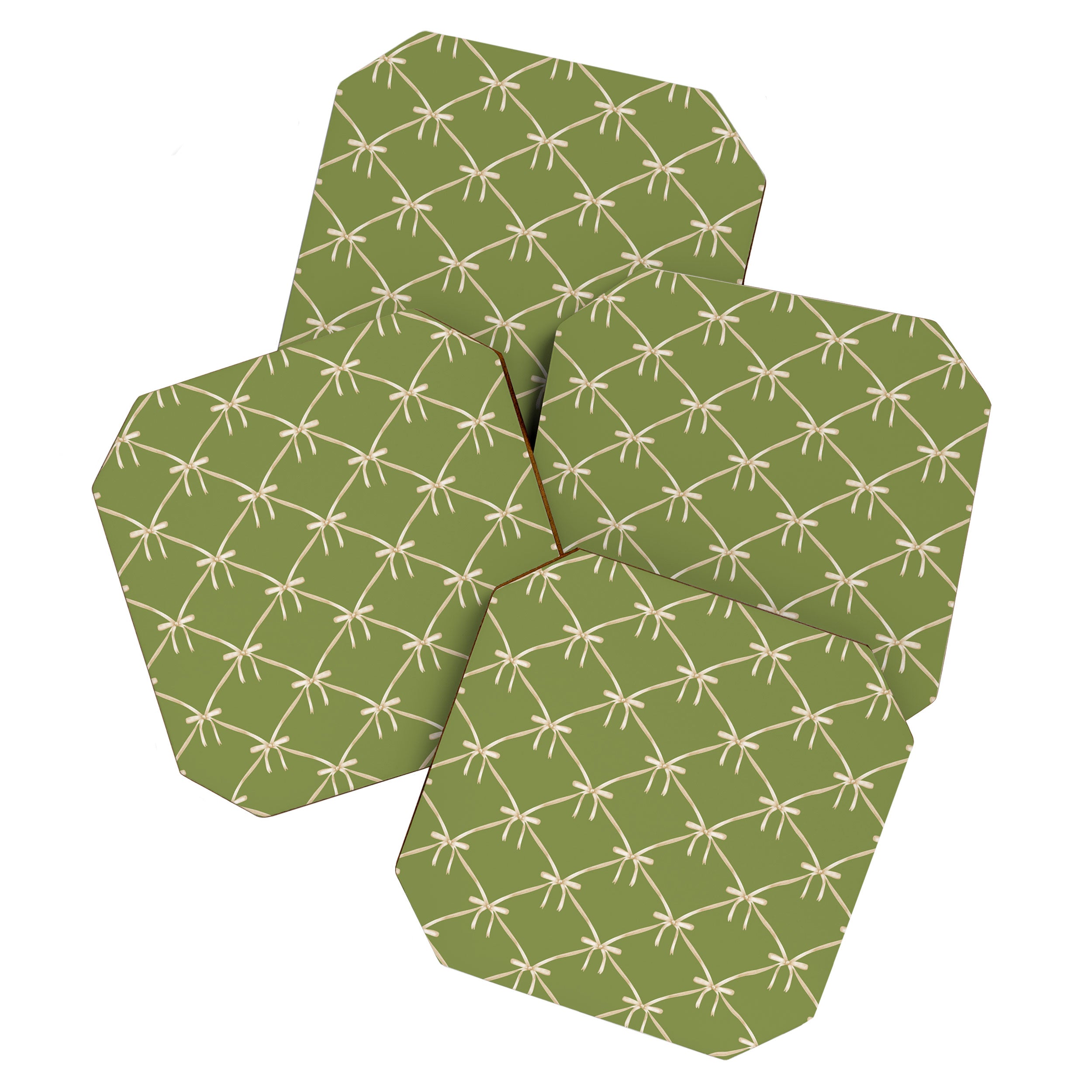 Bows & Ribbons Pattern XXIII Olive Green Coaster Gallery Image 1
