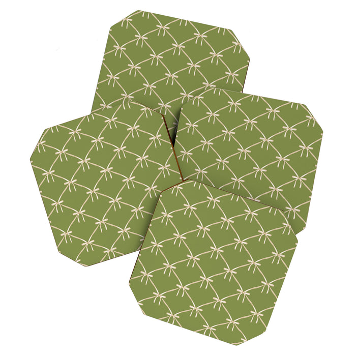 Bows & Ribbons Pattern XXIII Olive Green Coaster Gallery Image 1
