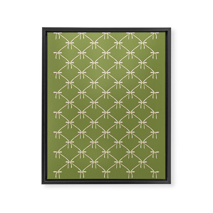 Bows & Ribbons Pattern XXIII Olive Green Framed Canvas Print Gallery Image 1