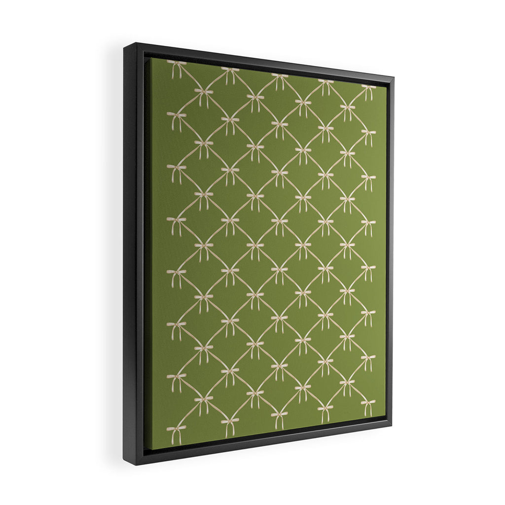 Bows & Ribbons Pattern XXIII Olive Green Framed Canvas Print Gallery Image 2