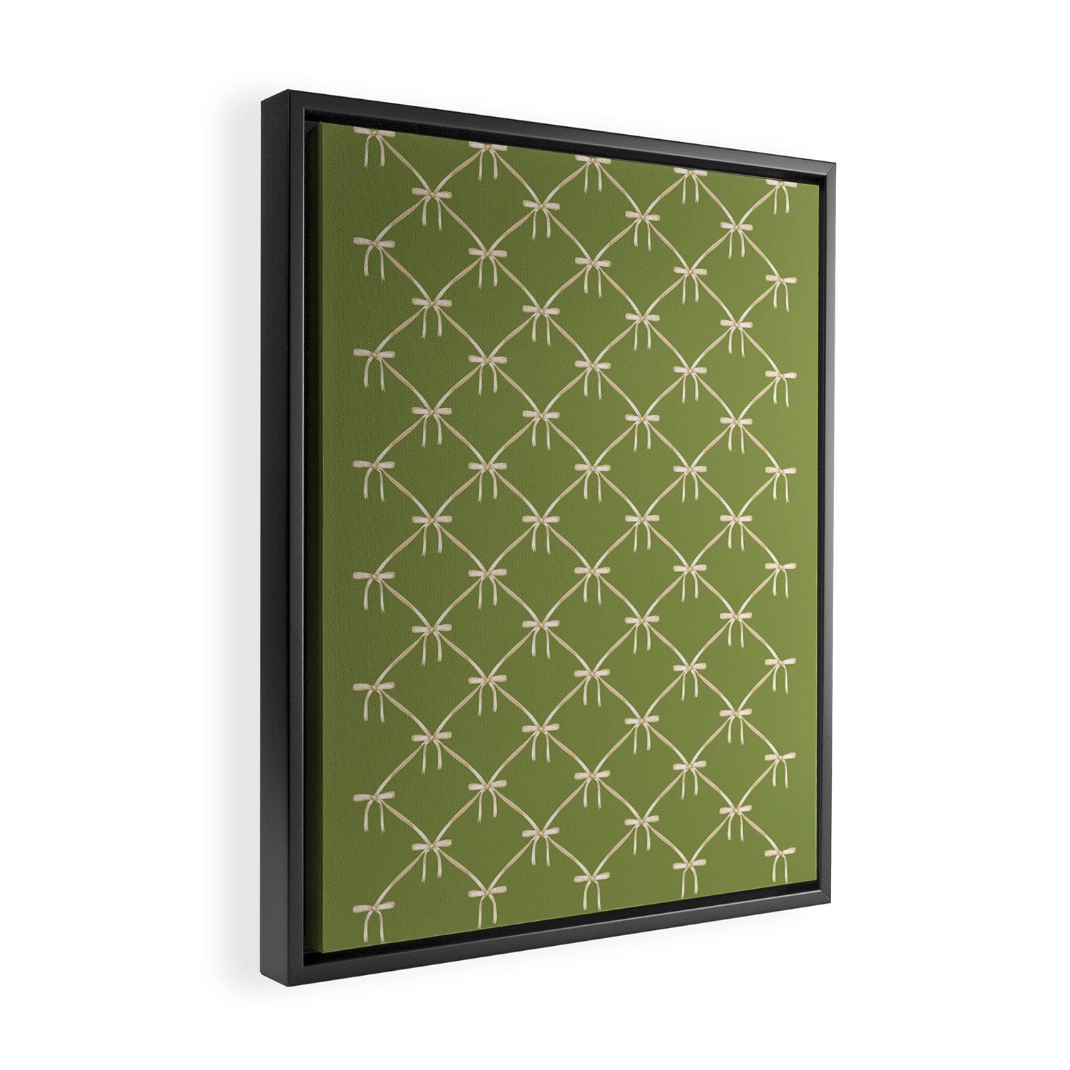 Bows & Ribbons Pattern XXIII Olive Green Framed Canvas Print Gallery Image 2