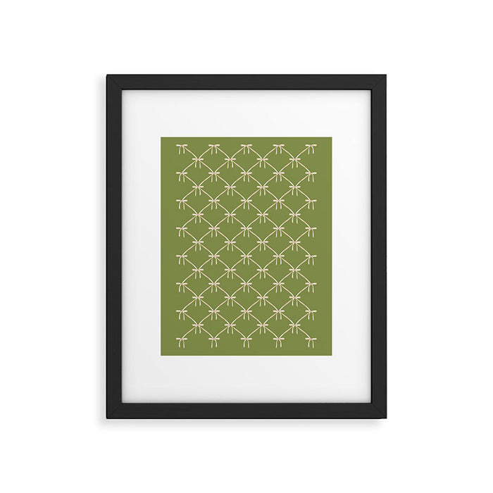 Bows & Ribbons Pattern XXIII Olive Green Framed Art Print Gallery Image 1