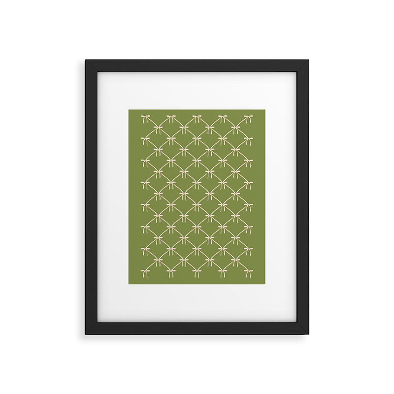 Bows & Ribbons Pattern XXIII Olive Green Framed Art Print Gallery Image 6