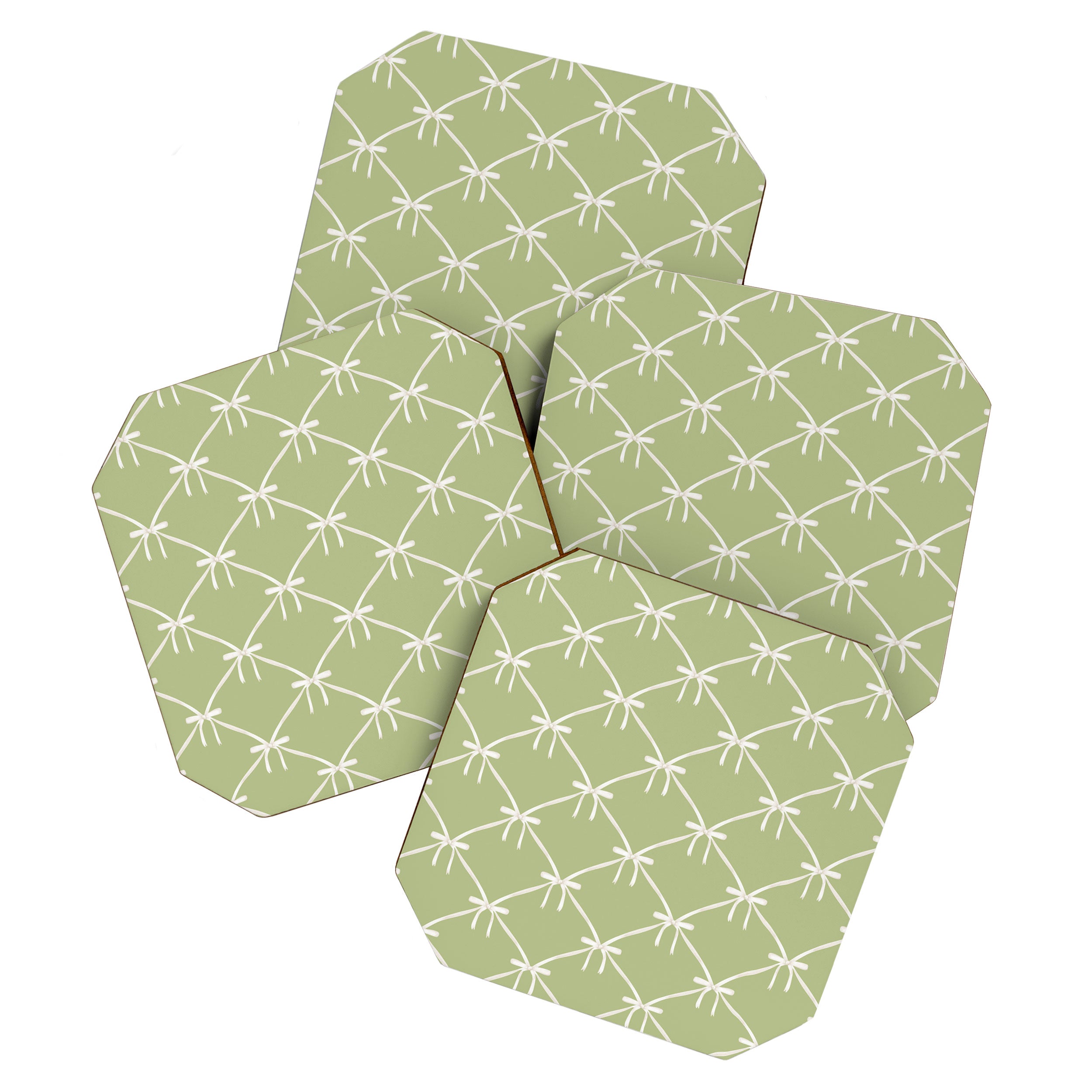Bows & Ribbons Pattern XXIV Pastel Green Coaster Gallery Image 1