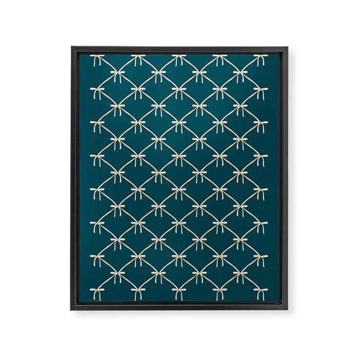 Bows & Ribbons Pattern XXIX Dark Teal Framed Canvas Print Gallery Image 1